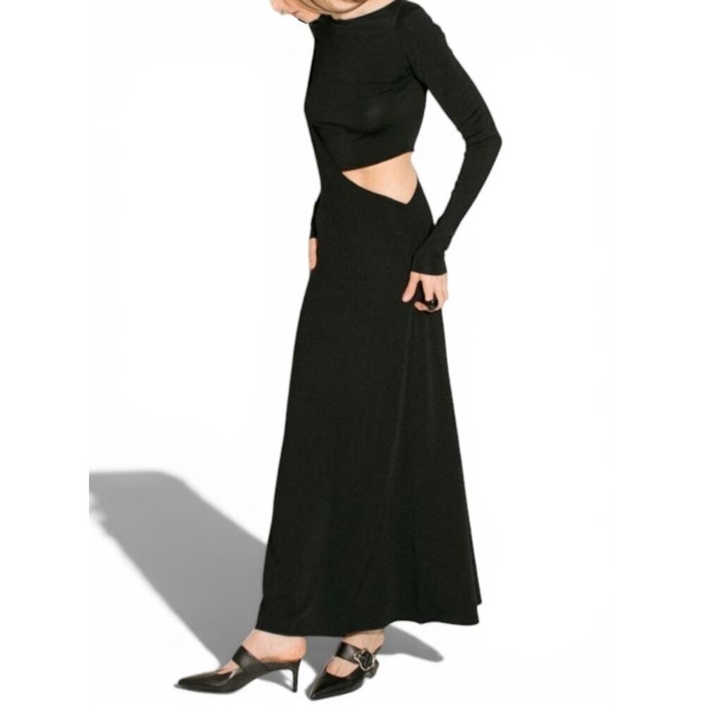 Architectural Cutout Maxi Dress Quiet Luxury Sculptural Black Long Sleeve S NWT